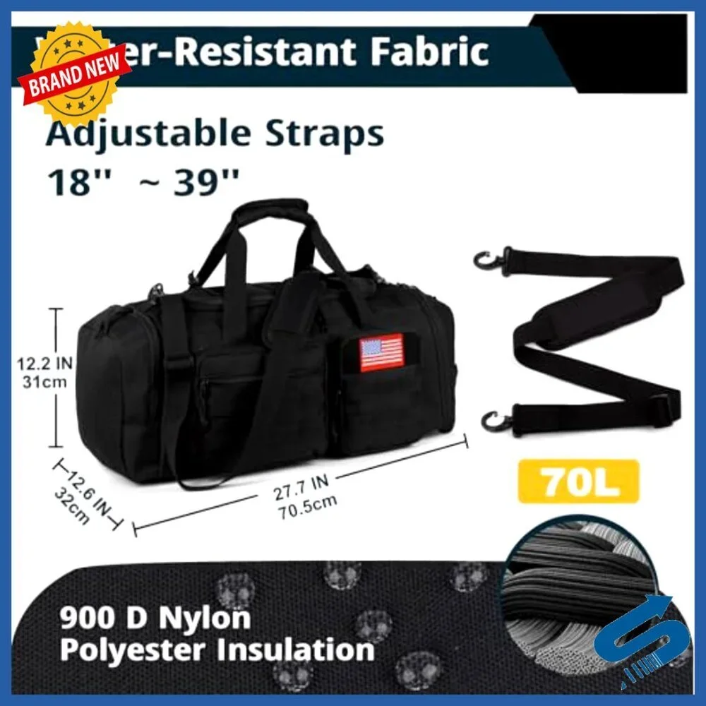 Large 70L Tactical Gym Bag 3-in-1 Duffle Backpack Water Resistant Travel